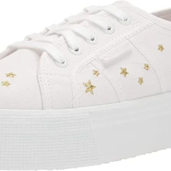 NWT Superga Cotu 2790 Embroidered Gold Star Platform Sneaker White Sz 10 Euro 41 - Picture 4 of 13